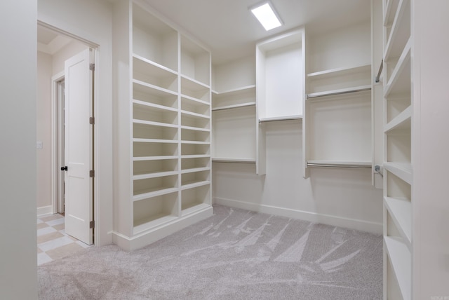 spacious closet with light carpet