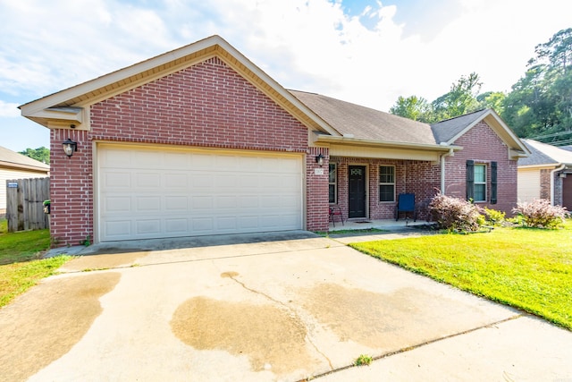 view of front facade with a front yard and a garage