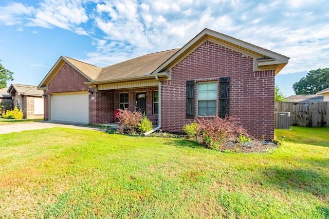 1107 Fox Chase Dr, Bryant, AR 72022 - ranch-style house with a garage, a front lawn, fence, brick siding, and driveway