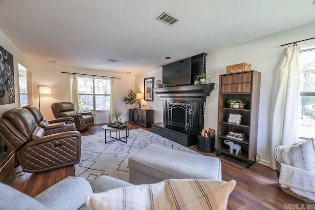 living room with hardwood / wood-style flooring