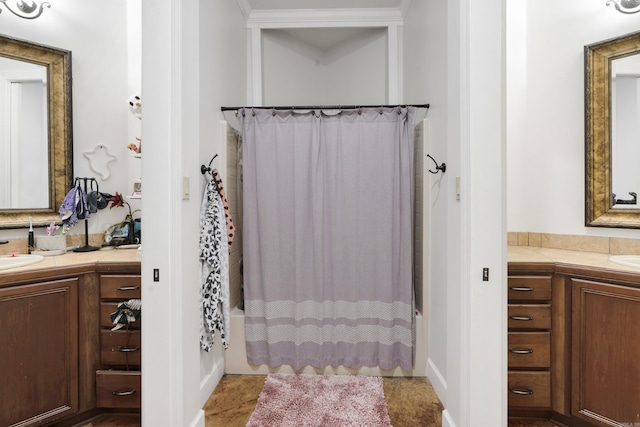 1312 Stone Creek Ln, Jonesboro, AR 72401 - bathroom featuring tile patterned flooring, vanity, and shower / bath combo with shower curtain