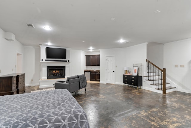 bedroom with crown molding