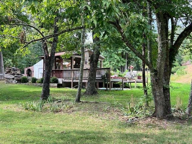 view of yard featuring a wooden deck