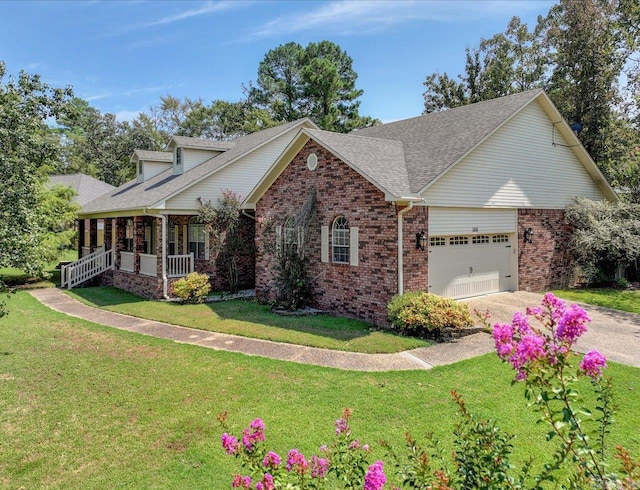 view of front of house with a porch and a front lawn