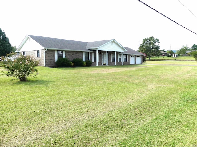 1105 Crescent Dr, Mena, AR 71953 - single story home featuring a garage, brick siding, a front lawn, driveway, and covered porch