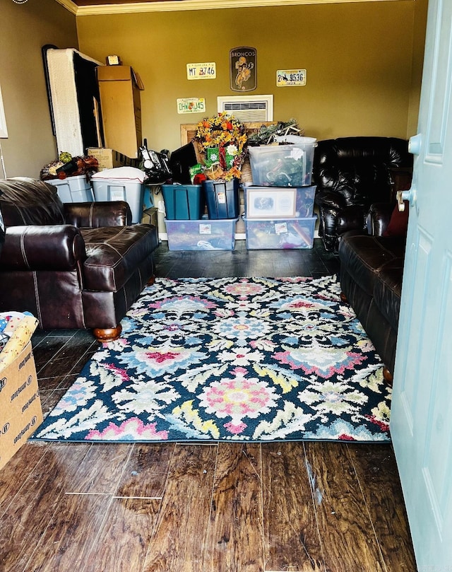 living area featuring dark wood-type flooring