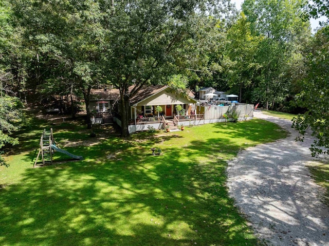 view of yard with a playground