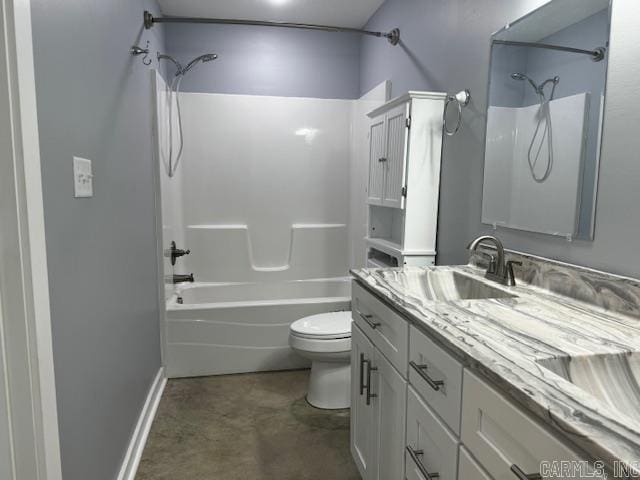 bathroom featuring bathtub / shower combination, vanity, and toilet