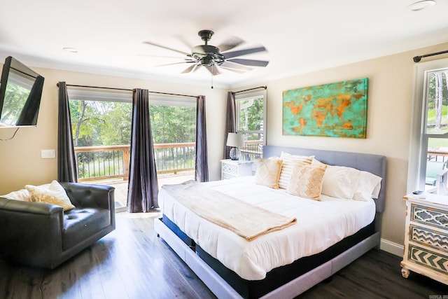 bedroom featuring dark hardwood / wood-style flooring and ceiling fan