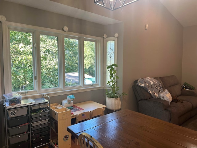 office space featuring lofted ceiling