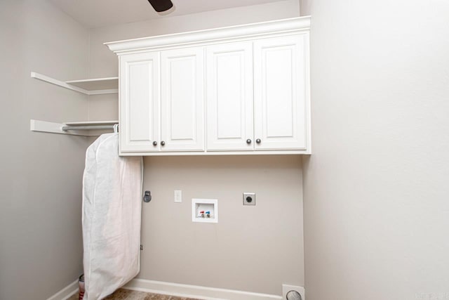 washroom featuring hookup for a washing machine, cabinets, and electric dryer hookup