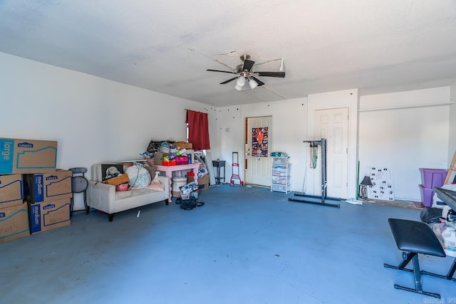 garage with ceiling fan