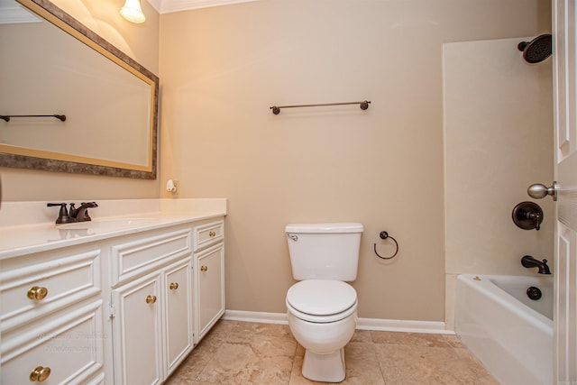 full bathroom featuring ornamental molding, vanity, toilet, and tile patterned flooring