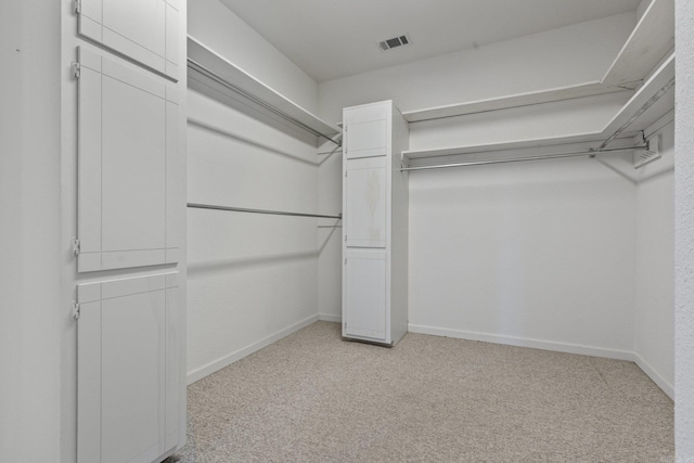 walk in closet with light carpet