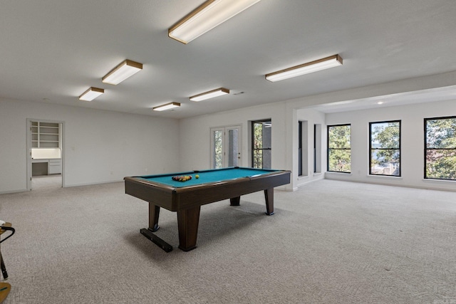 playroom with pool table and carpet