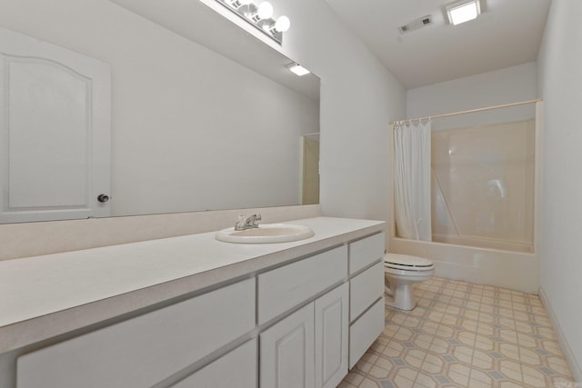 full bathroom featuring vanity, toilet, and shower / bath combo