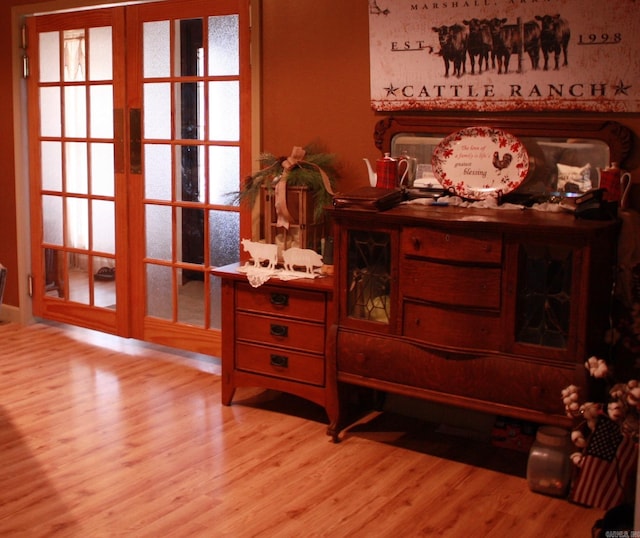 interior space featuring light wood-type flooring, french doors, and a wealth of natural light