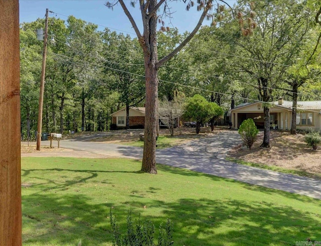 surrounding community with a yard and a garage