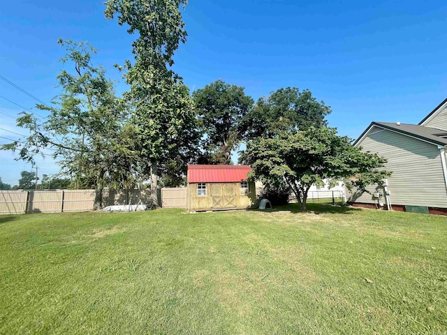 view of yard with a storage unit