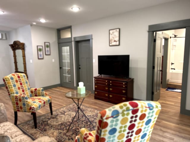 living room with hardwood / wood-style floors