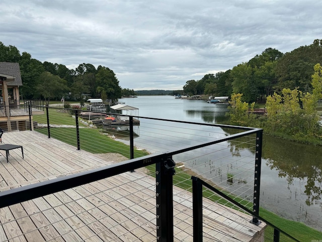 view of dock with a water view