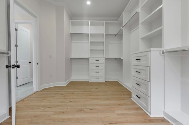 spacious closet with light hardwood / wood-style flooring