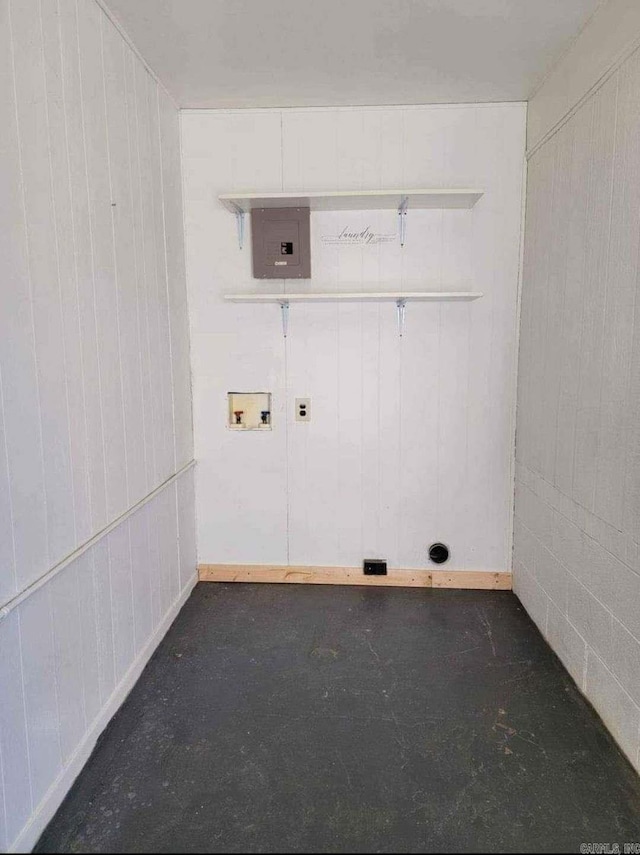 laundry room featuring electric panel and washer hookup
