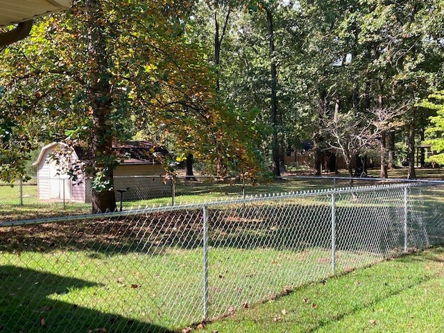 view of yard featuring a storage shed