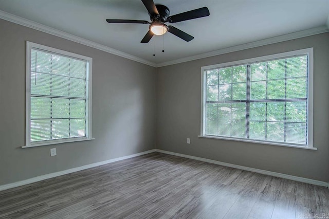 spare room featuring hardwood / wood-style flooring, a healthy amount of sunlight, and ceiling fan