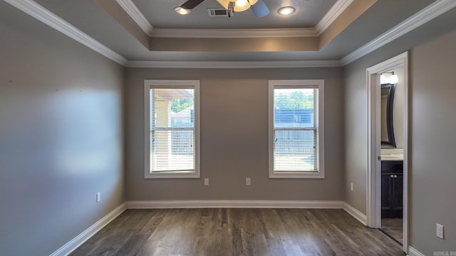 unfurnished room with plenty of natural light, visible vents, and a raised ceiling