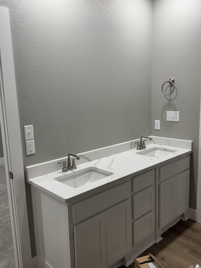 bathroom with vanity and wood-type flooring