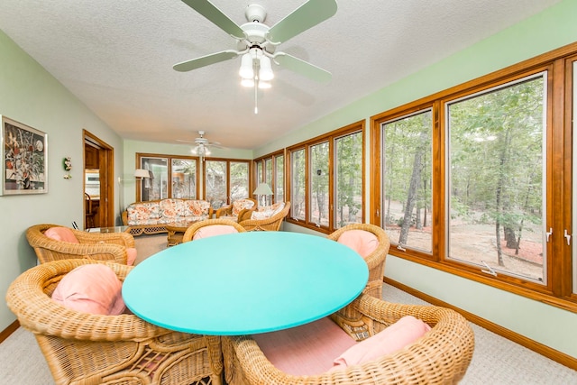 sunroom with ceiling fan