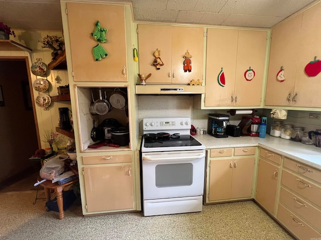 kitchen featuring white electric stove