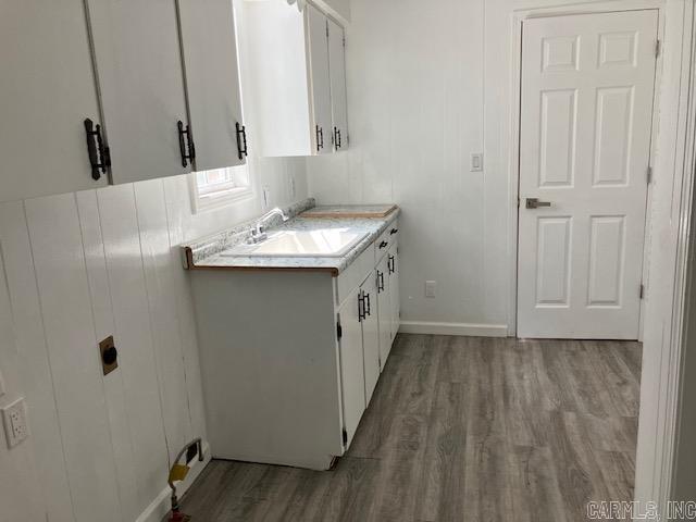 bathroom with vanity and wood finished floors