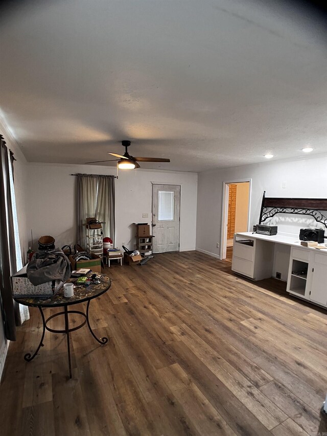 living room with ceiling fan and hardwood / wood-style flooring