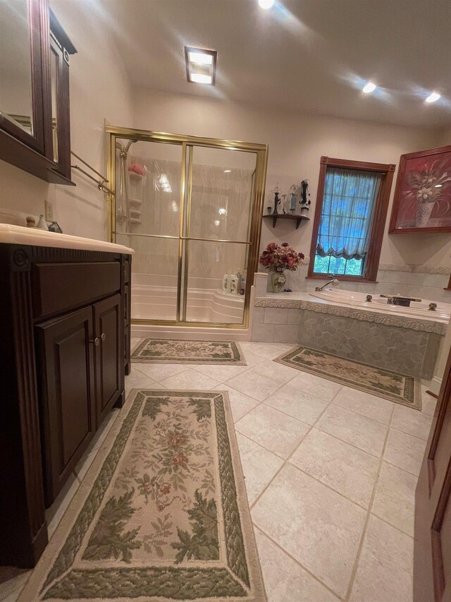 910 Nelsonville Rd, Smithville, AR 72466 - full bathroom with tile patterned flooring, vanity, a stall shower, and baseboards