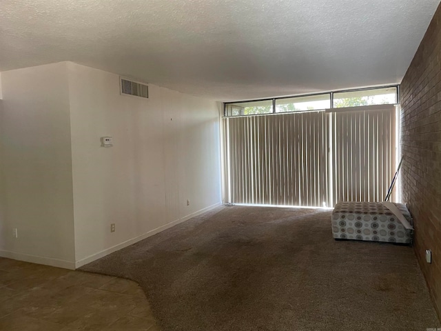 carpeted empty room with a textured ceiling