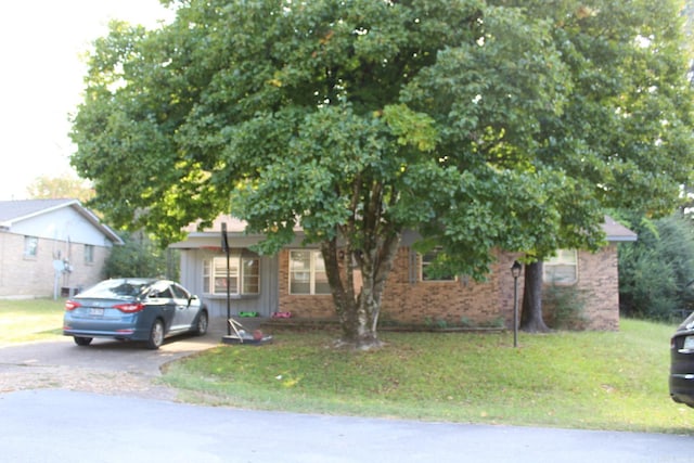 view of property hidden behind natural elements with a front lawn