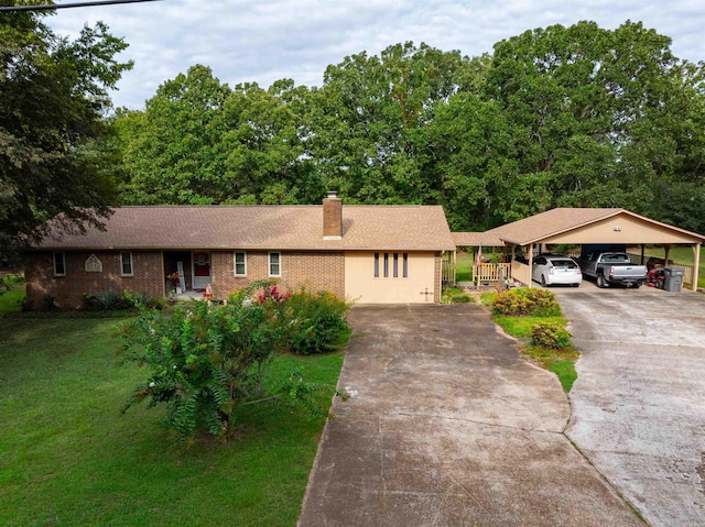 ranch-style house with a front lawn