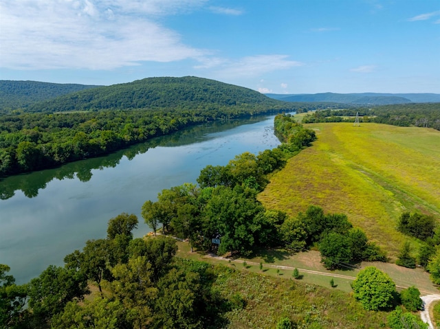 birds eye view of property featuring a water and mountain view