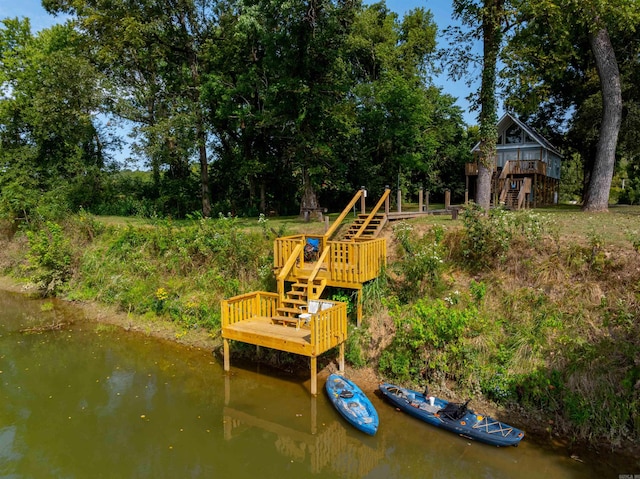 dock area with a water view