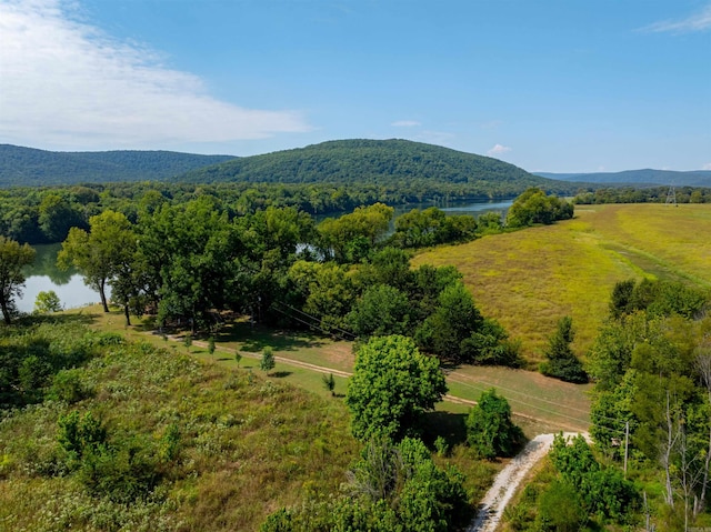 mountain view with a rural view and a water view