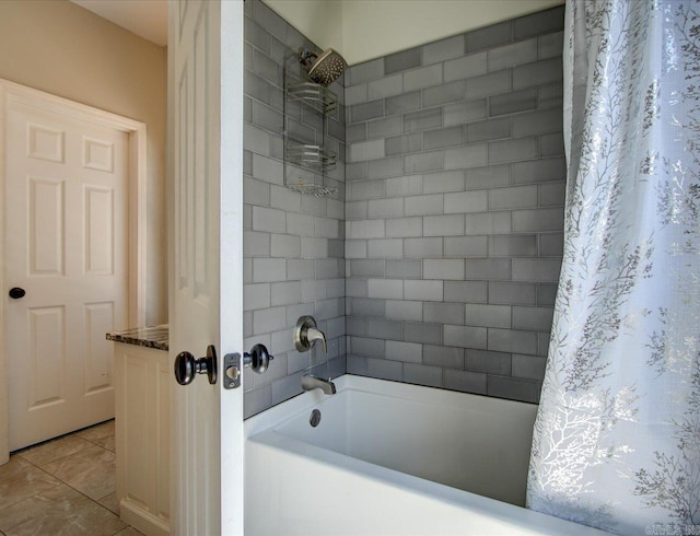 bathroom featuring shower / tub combo and tile patterned floors