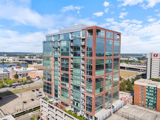 view of building exterior featuring a water view