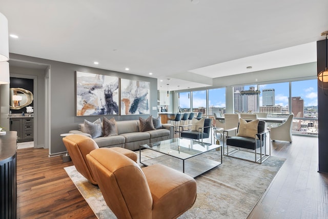 living room with hardwood / wood-style flooring