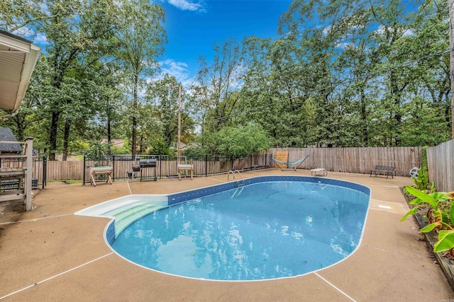 view of swimming pool featuring a patio area