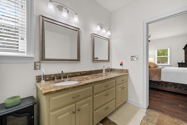 bathroom featuring vanity and hardwood / wood-style floors