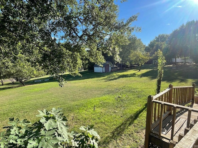 view of yard with a storage shed