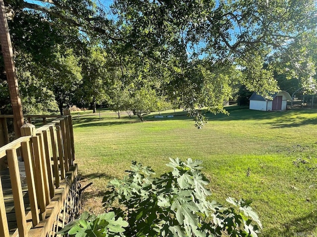 view of yard with a storage shed