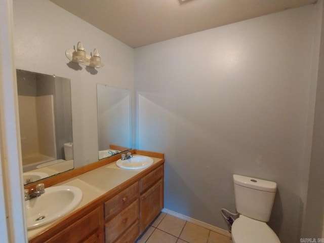 bathroom with vanity, toilet, and tile patterned floors